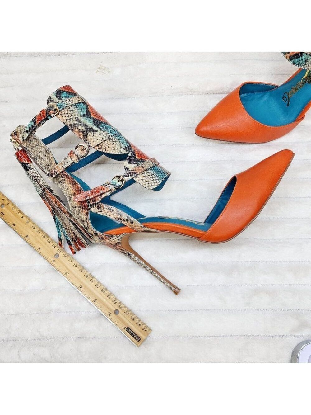 Unique Colorful Shoes Copper Snake Print Nelly Bernal Stiletto High Heels Tassle - Picture 8 of 8